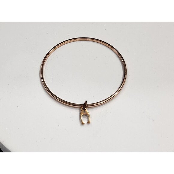 Coach Gold Tone Wishbone Charm Bangle Bracelet W/Crystal - Picture 3 of 7